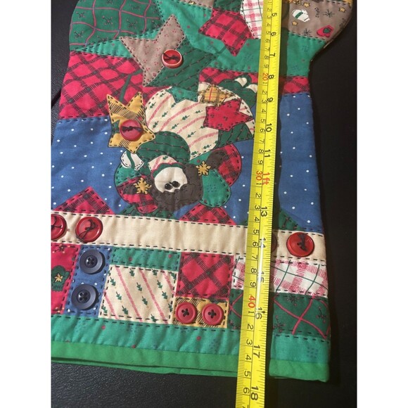 Handmade Christmas Stocking Patchwork Quilt Farmhouse Shabby 17" ANGEL BUTTONS - Picture 9 of 10